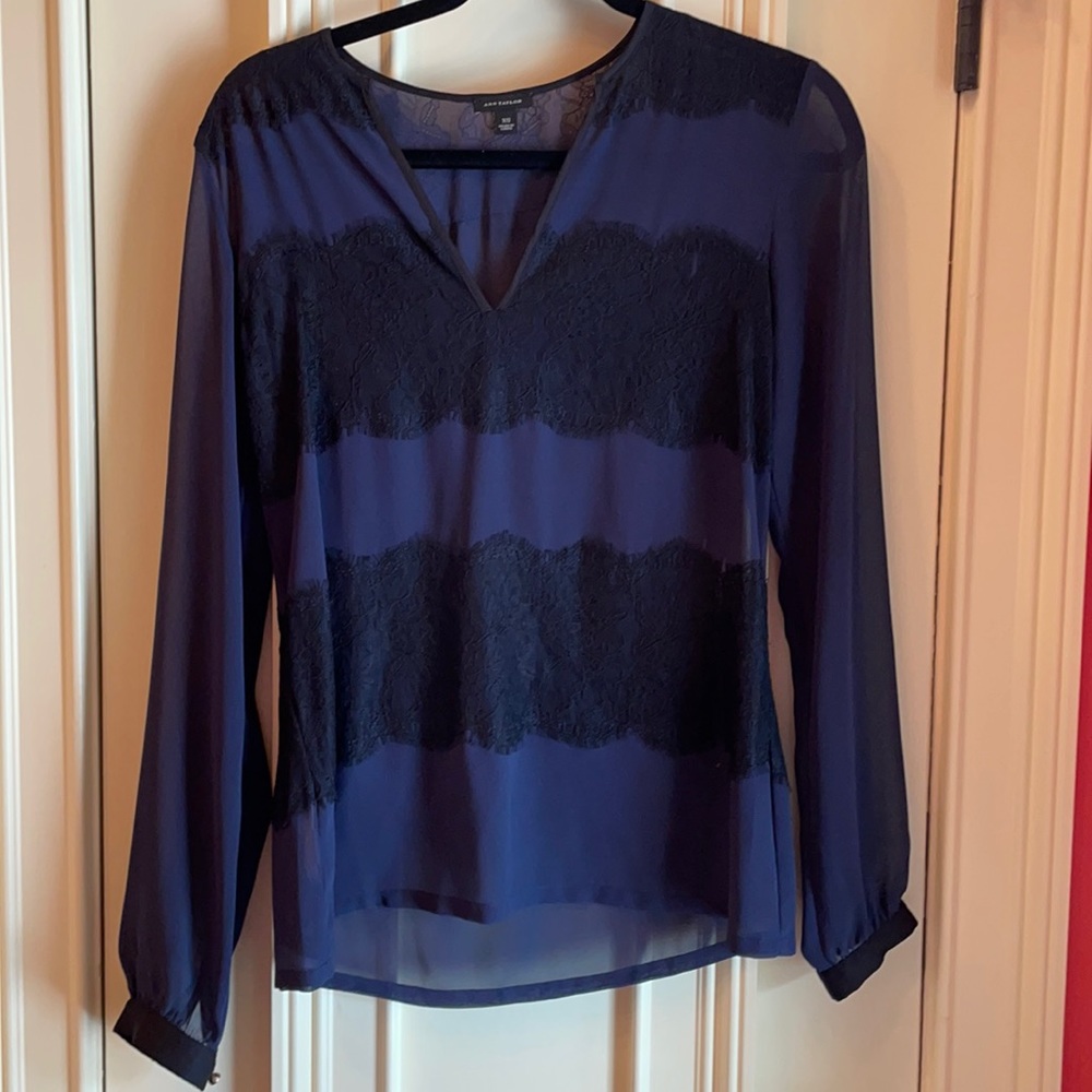Ann Taylor, XS, navy blue with black lace top